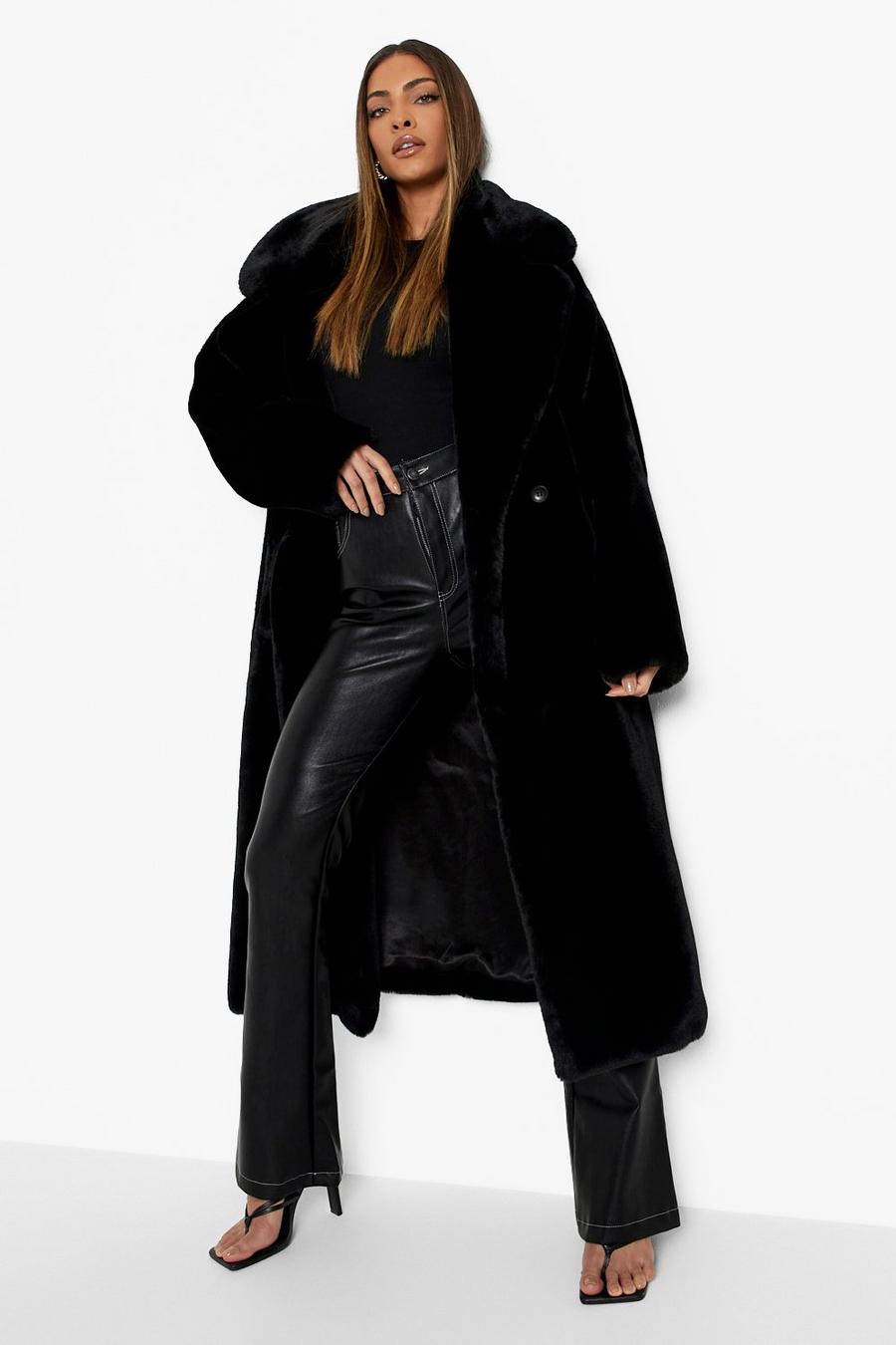 Manteau long en fausse fourrure premium, Black