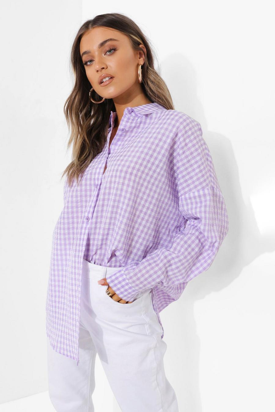 Lilac Oversized Gingham Blouse image number 1