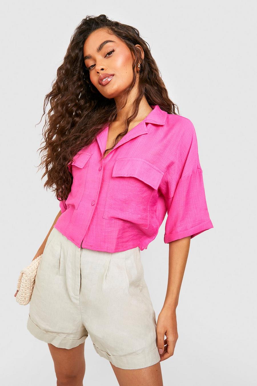 Camisa oversize efecto lino, Pink