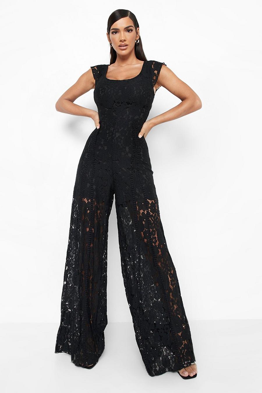 Black Kanten Jumpsuit Met Rug Bandjes