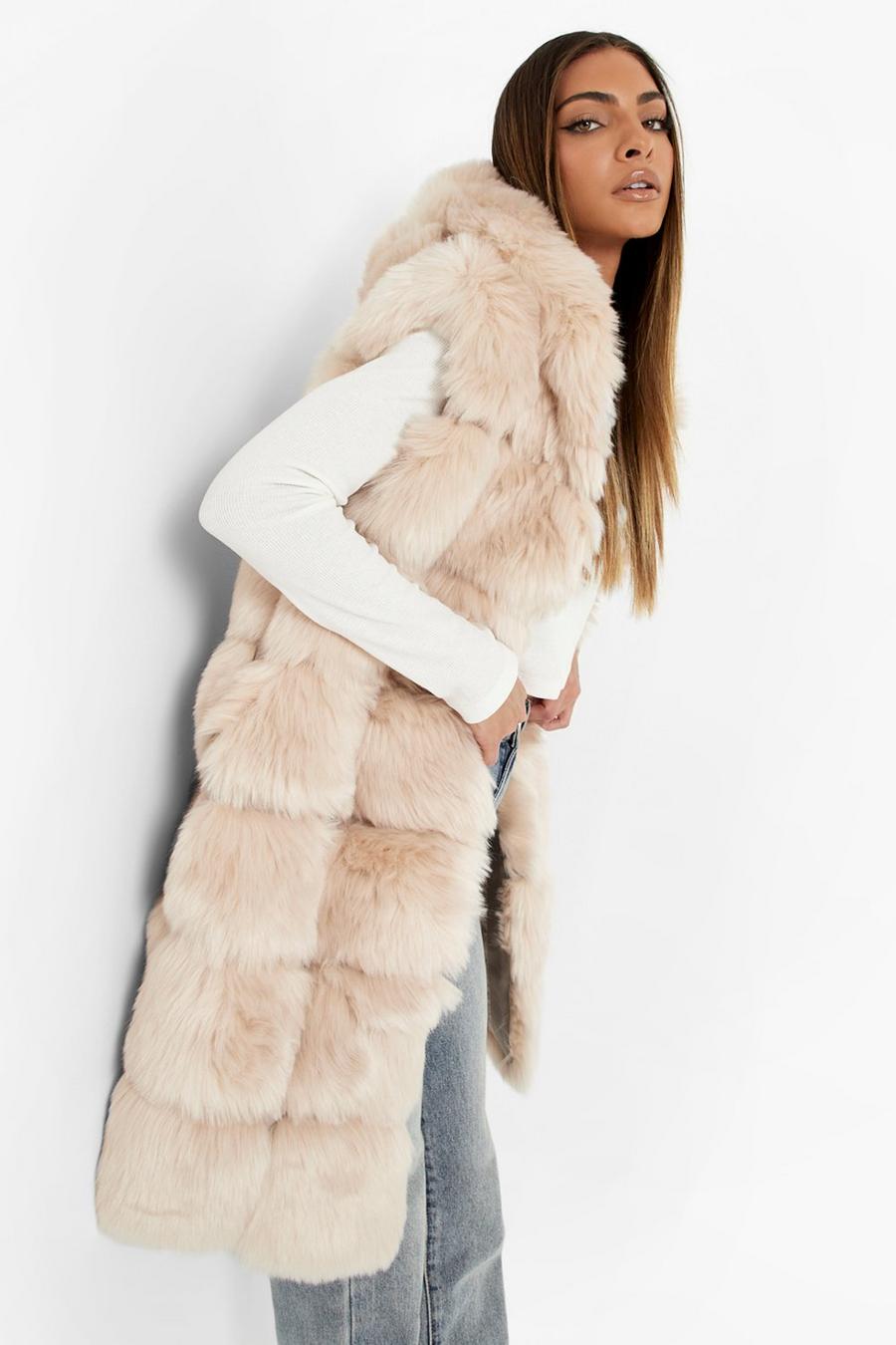 Stone Luxe Panelled Faux Fur Hooded Gilet image number 1