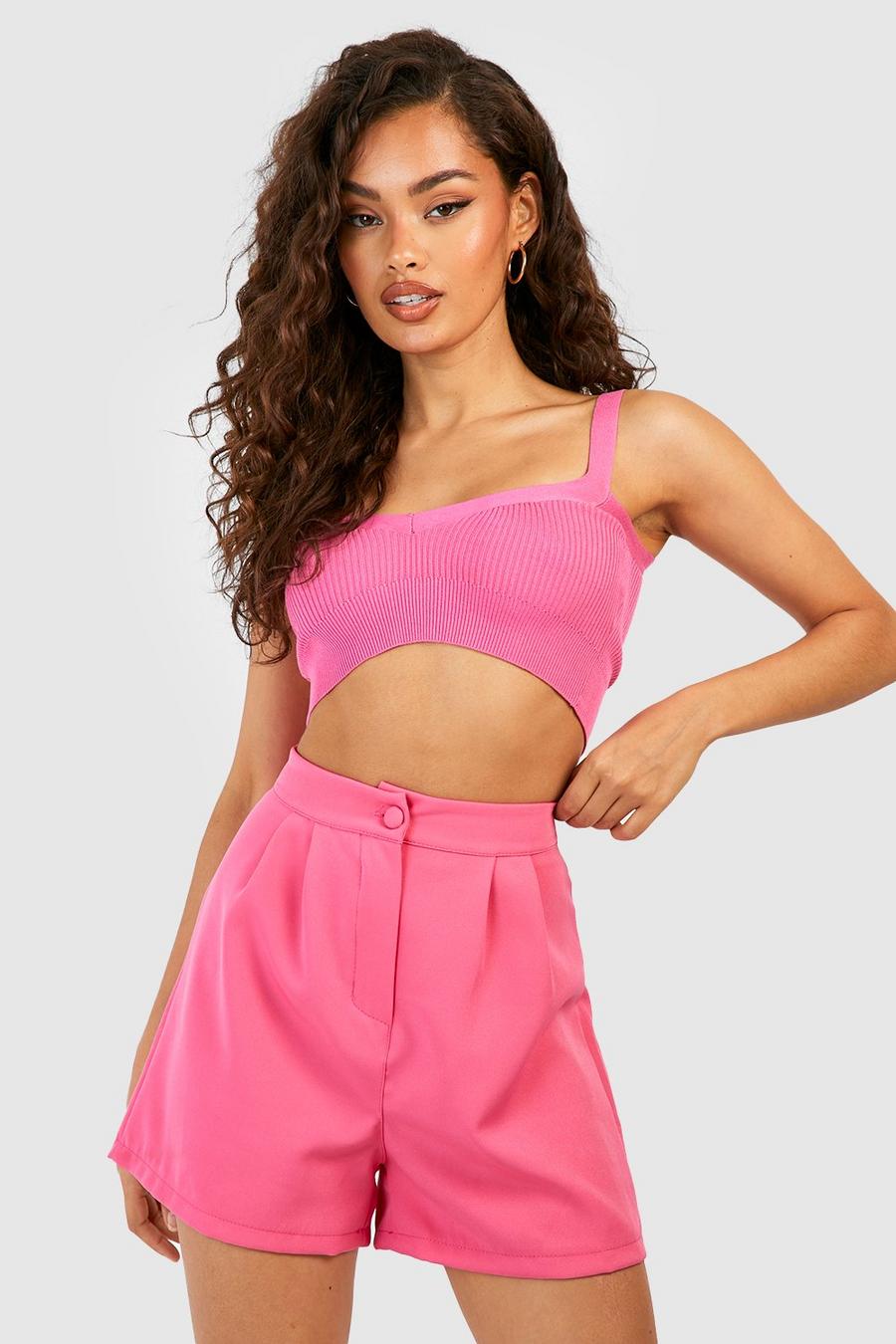Magenta Pleat Front Tailored Shorts image number 1