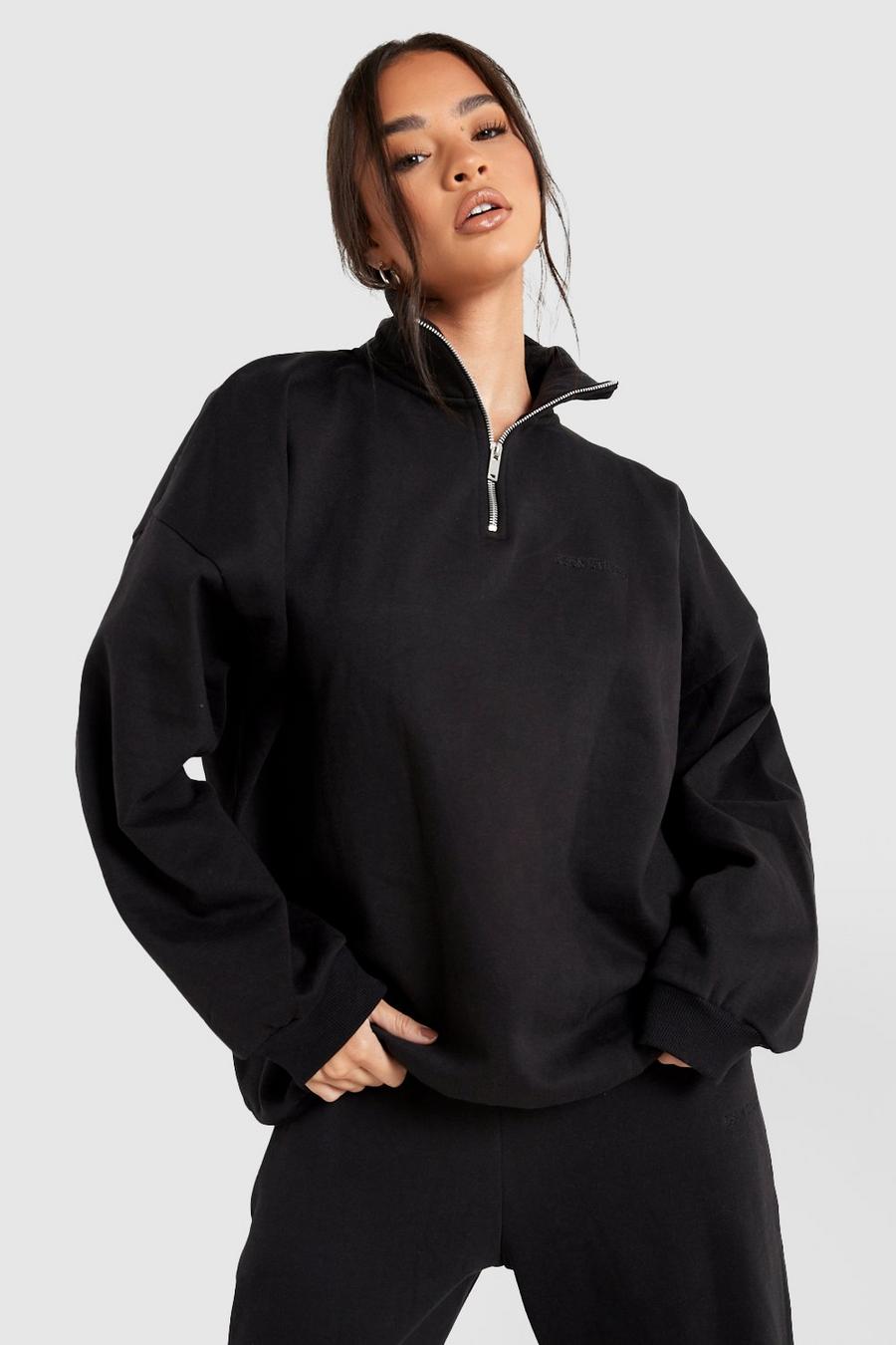  Premium-Sweatshirt mit halbem Reißverschluss, Black