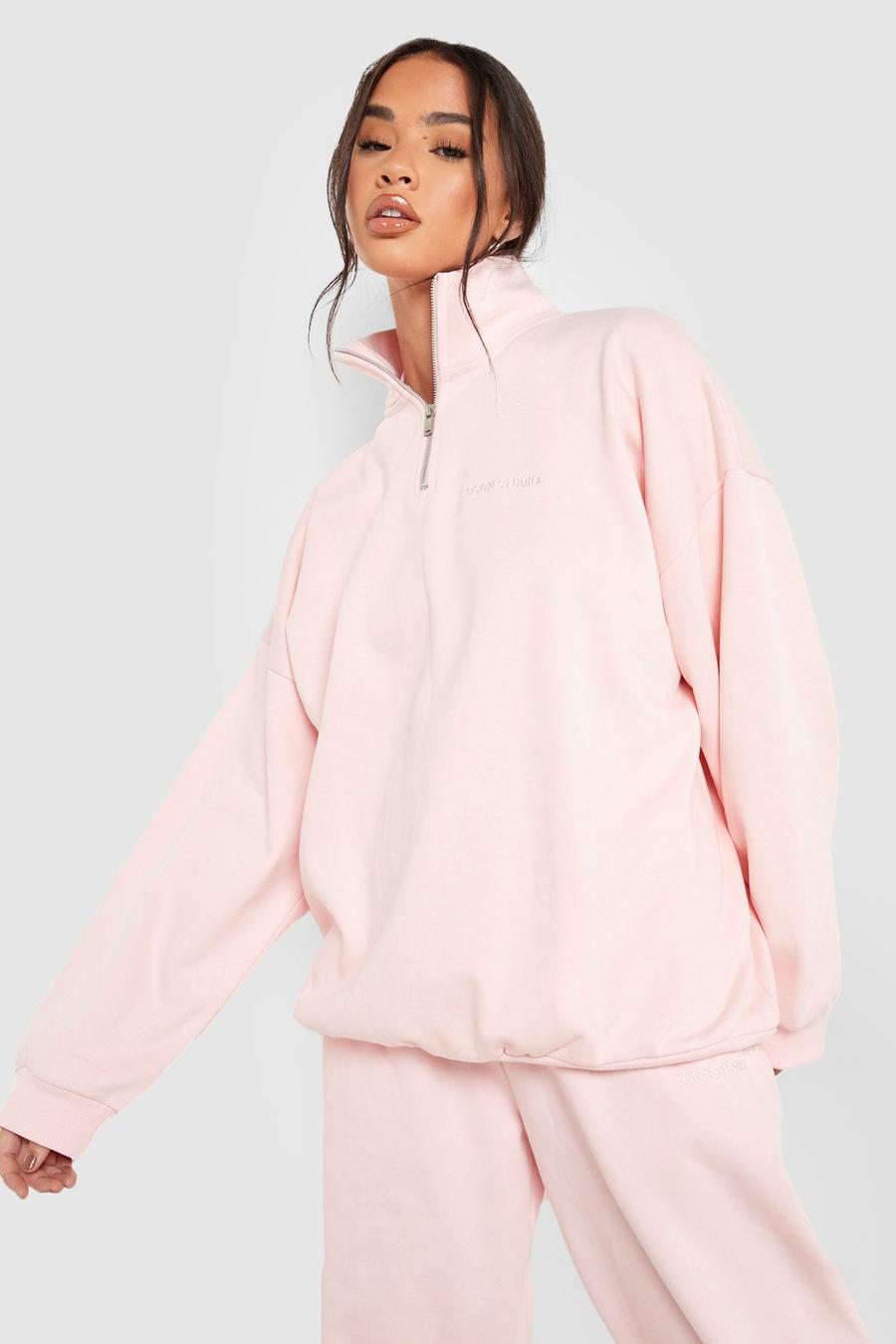  Premium-Sweatshirt mit halbem Reißverschluss, Light pink