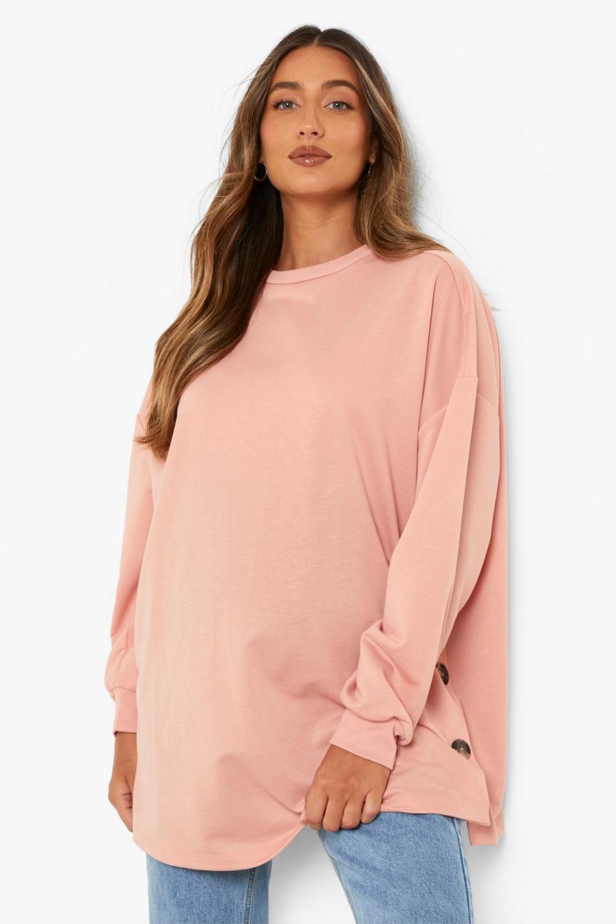 Umstandsmode Still-Sweatshirt mit seitlichen Knöpfen, Dusky pink