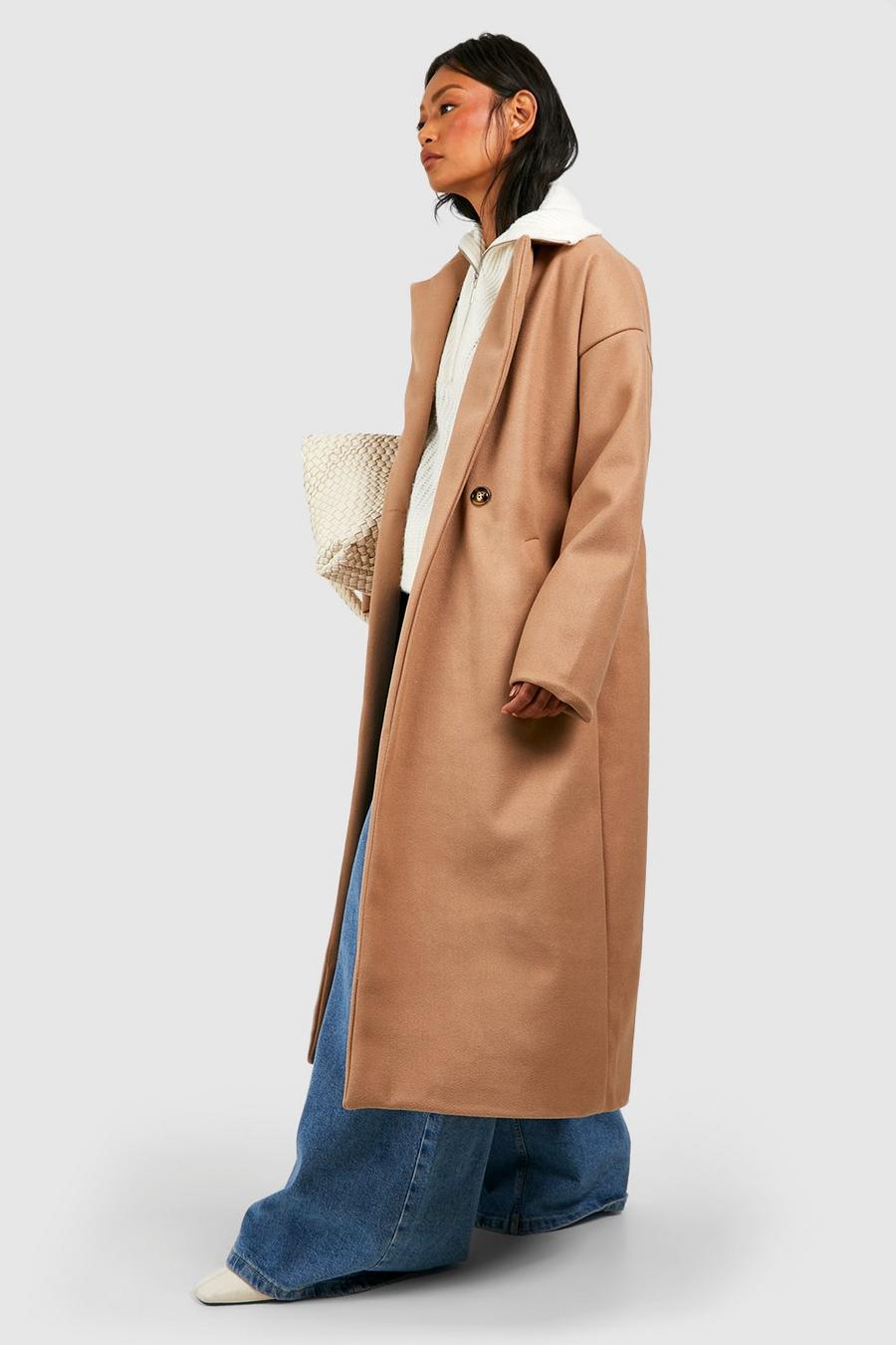 Camel Double Breasted Wool Look Coat