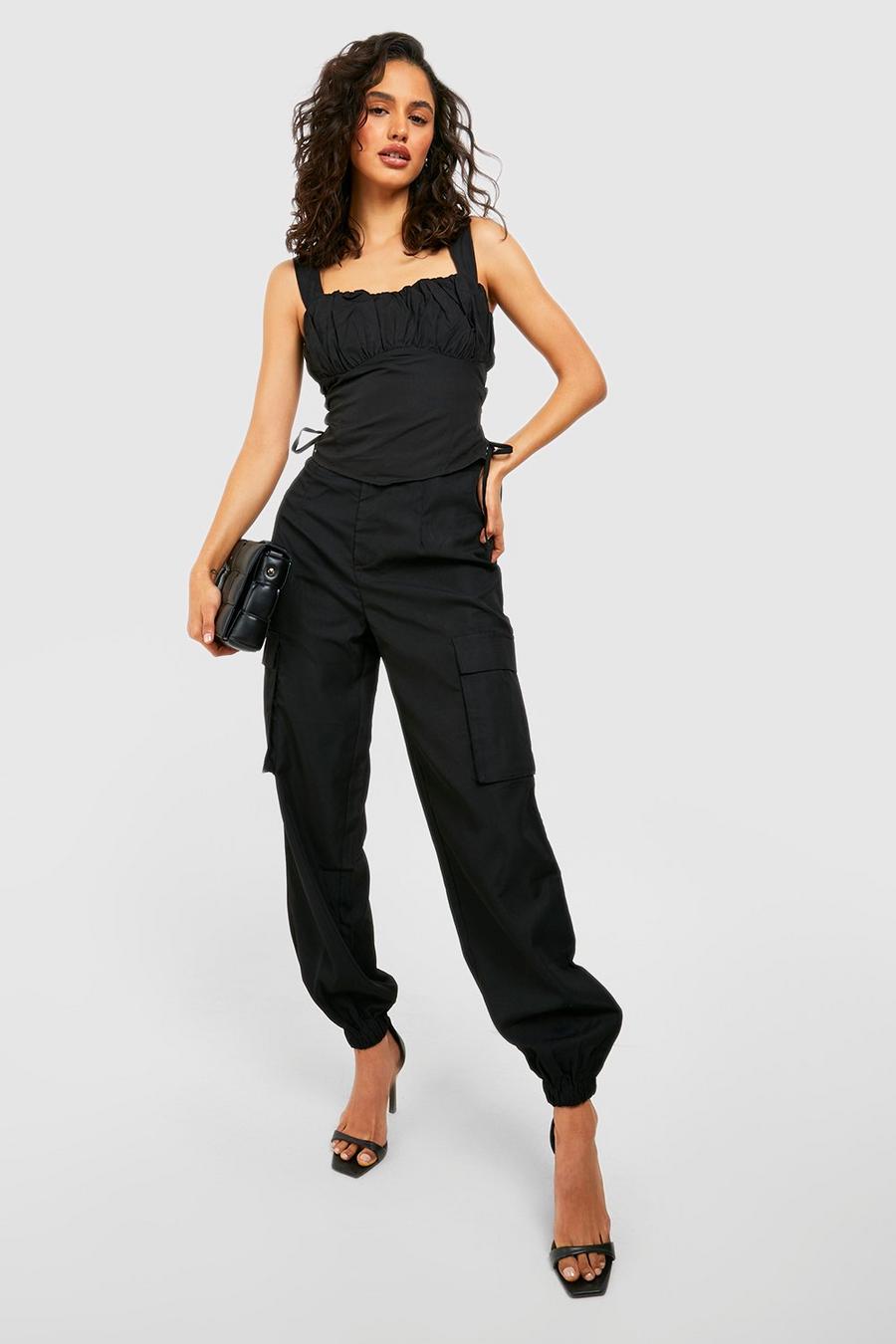 Black Relaxed Fit Cargo Luxe Trousers