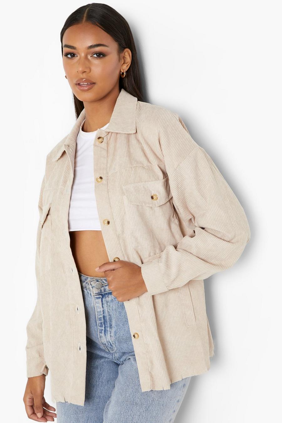 Beige Oversized Cord Pocket Shirt