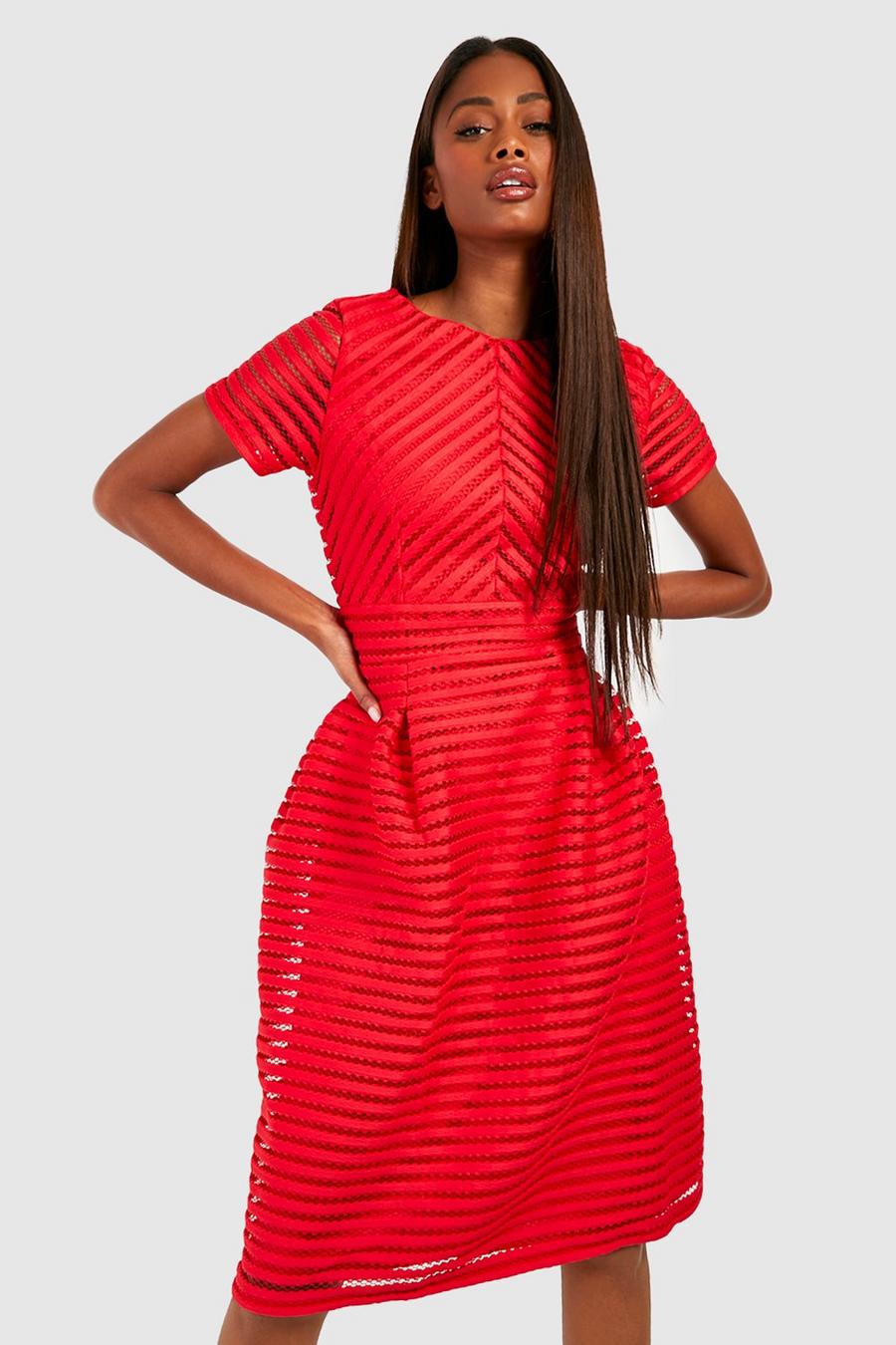 Red Boutique Full Skirted Prom Midi Dress