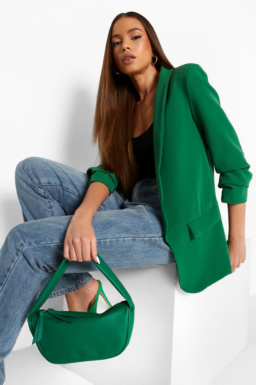 Bright green Plunge Lapel Ruched Sleeve Blazer image number 1