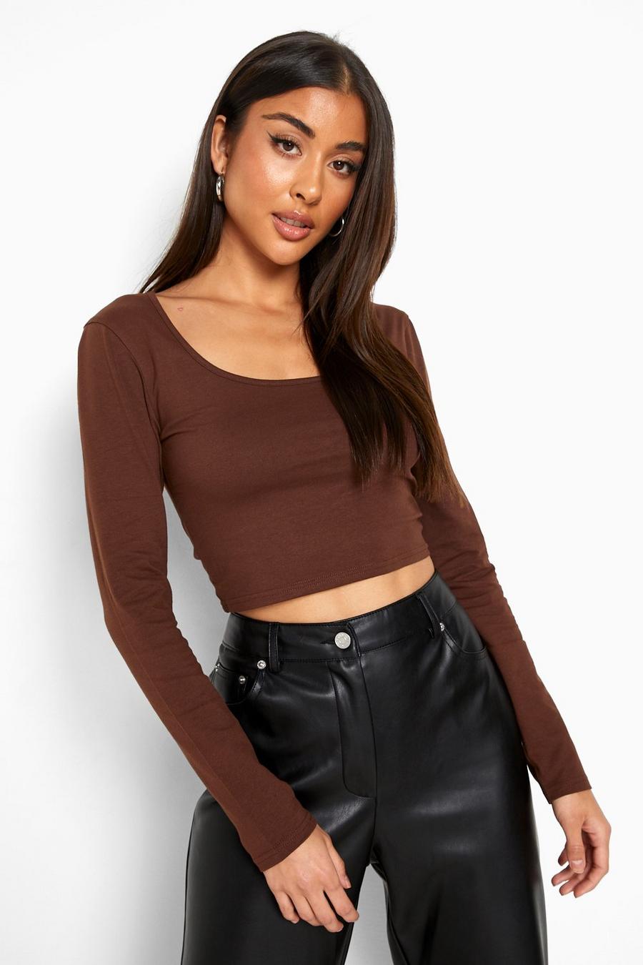 Chocolate Basic Longsleeve Scoop Neck Top