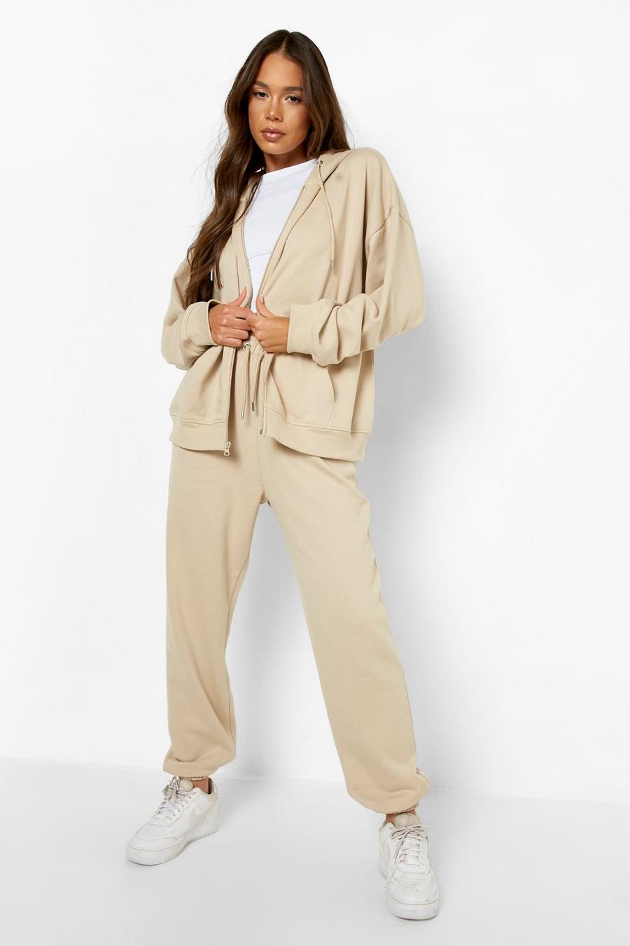 Chándal oversize con cremallera y capucha, Taupe