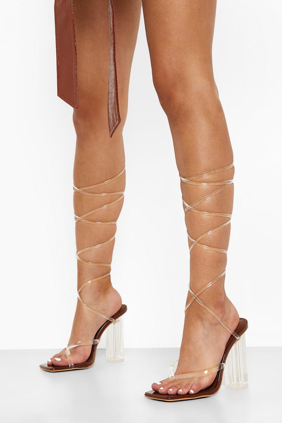 Chocolate Clear Patent Strappy Heels
