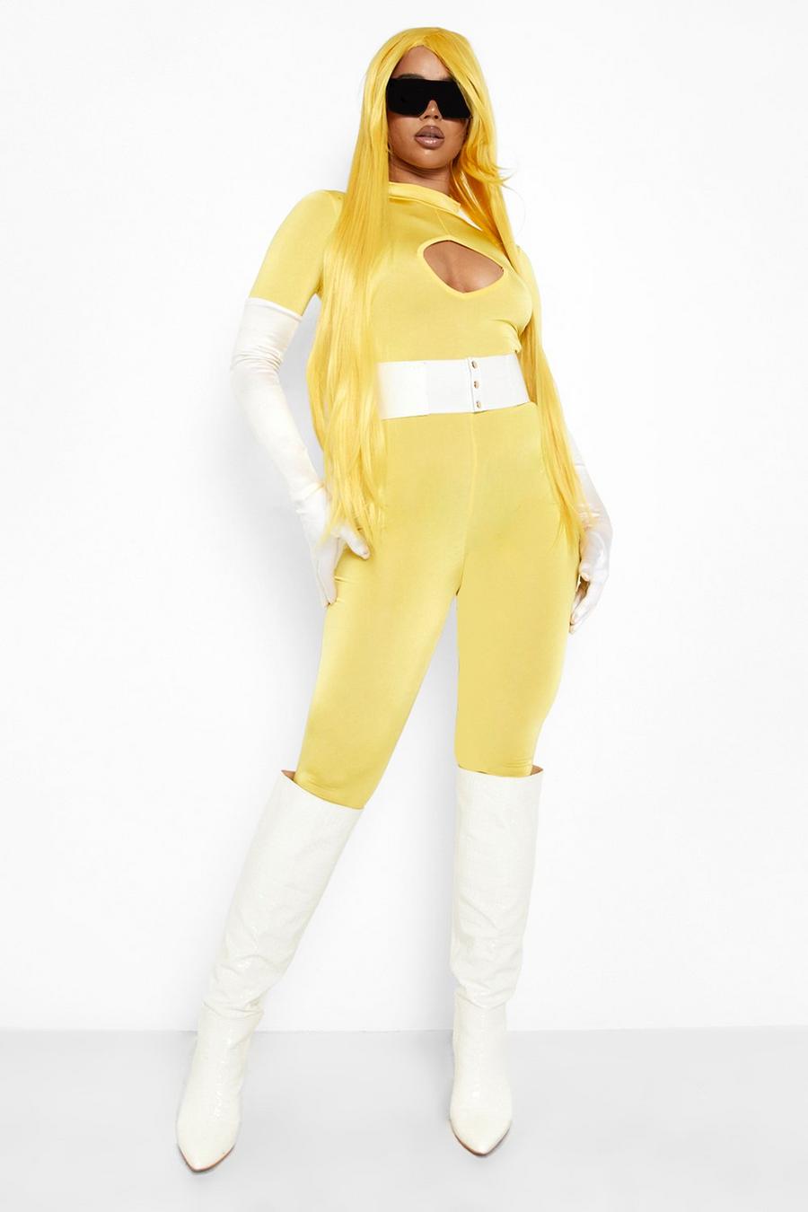 Yellow Halloween Cut Out Detail Catsuit image number 1