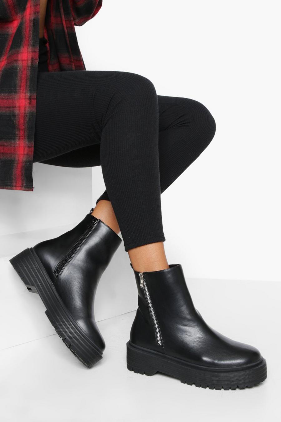 Black Wide Fit Side Zip Pu Chelsea Boots image number 1