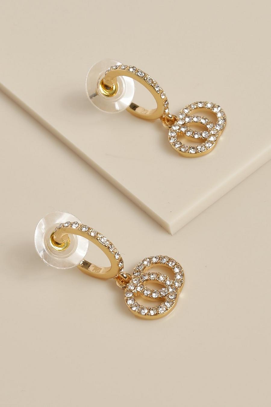 Gold Double Disc Diamante Hoop Earrings image number 1