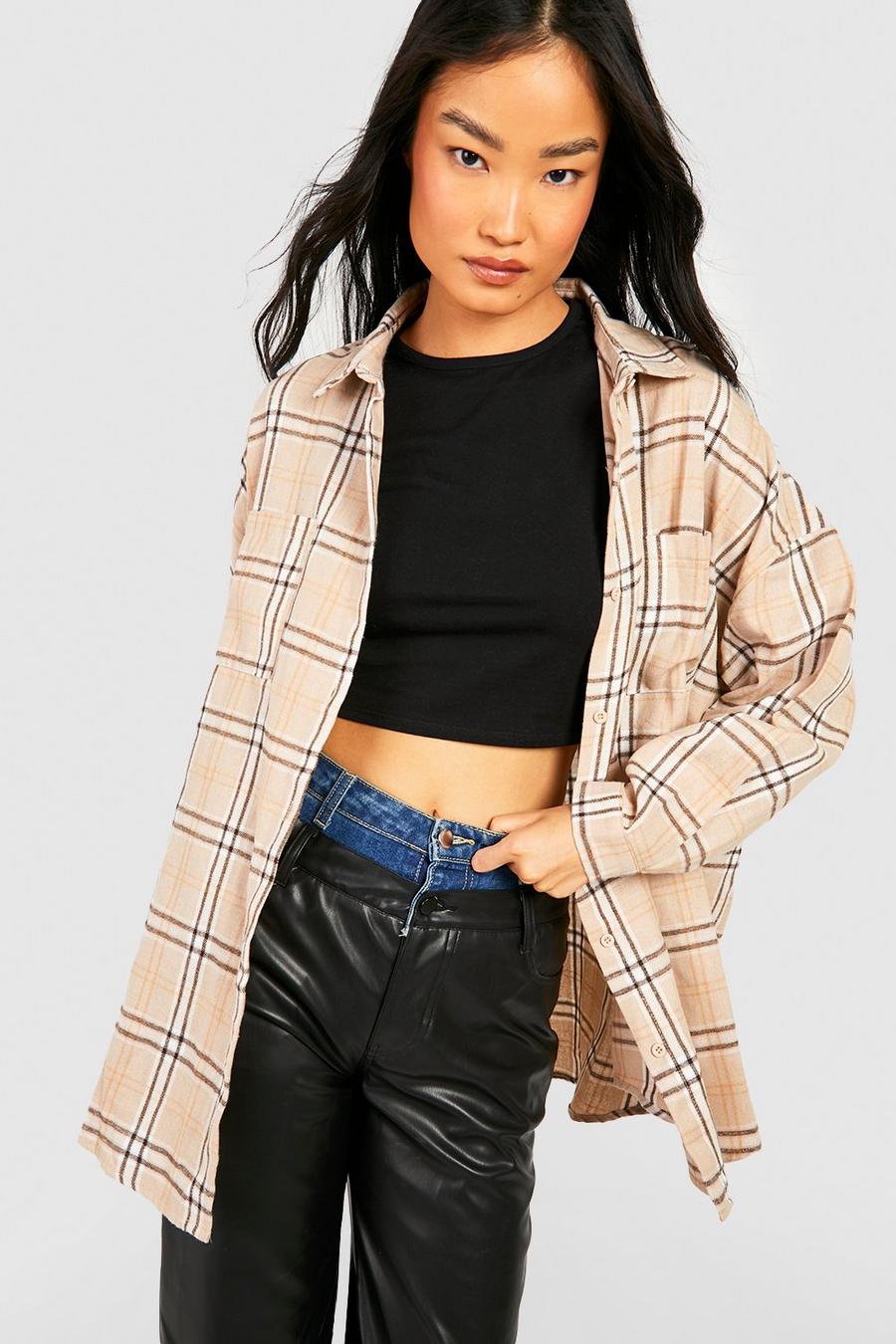 Taupe Oversized Flannel Shirt