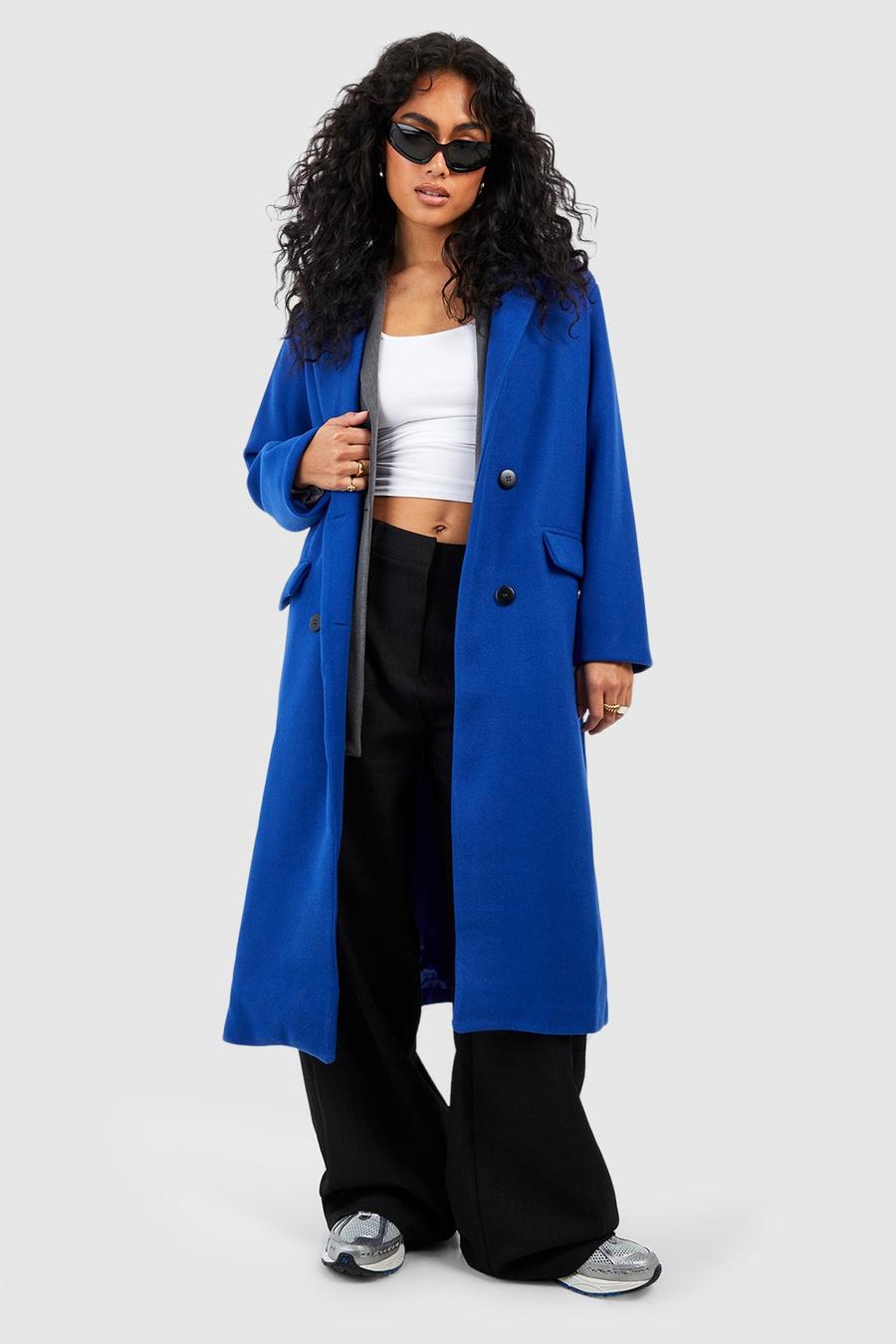 Zweireihiger Mantel in Wolloptik, Cobalt