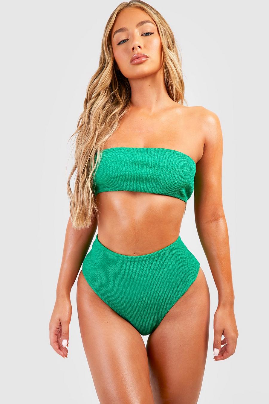 Bikinihose in Knitteroptik mit hohem Bund , Green