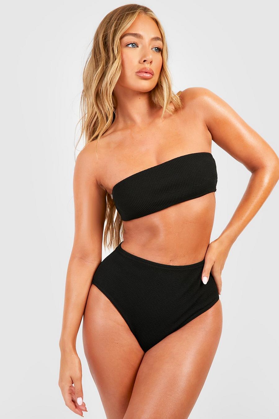 Top bikini a fascia effetto goffrato, Black