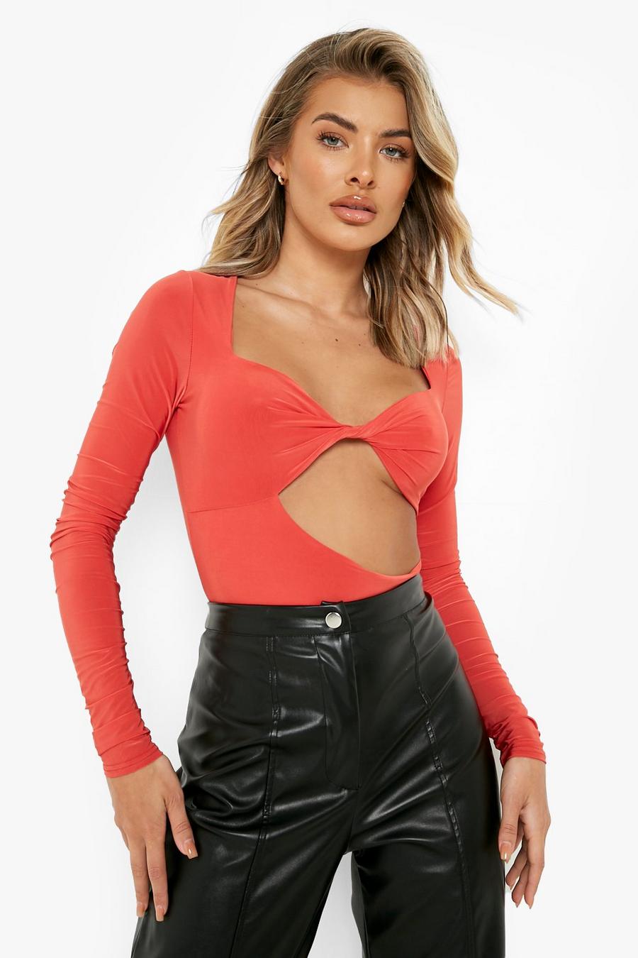 Red Double Layer Long Sleeve Bodysuit