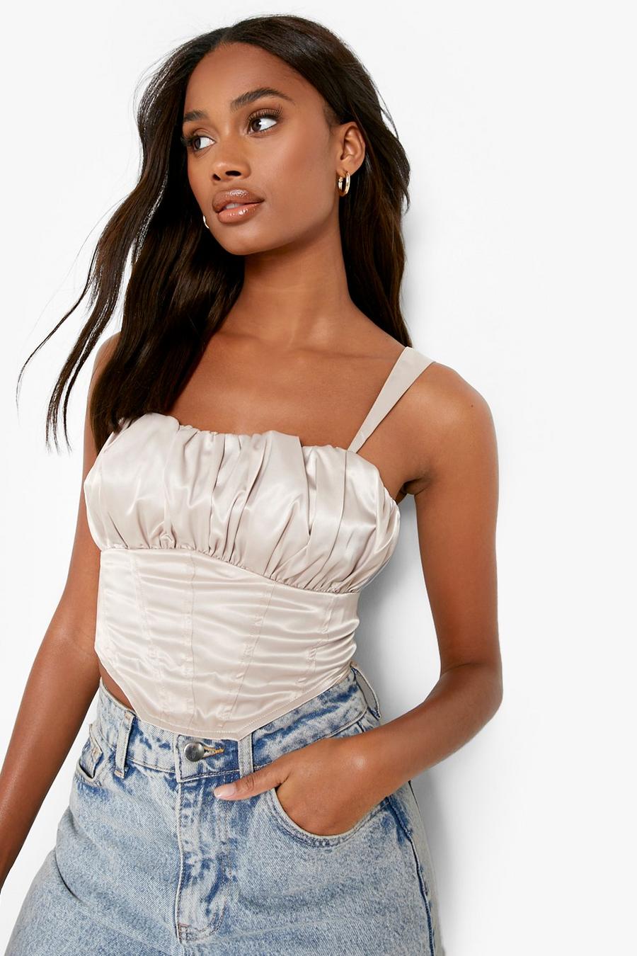 Square Neck Ruched Front Corset Top
