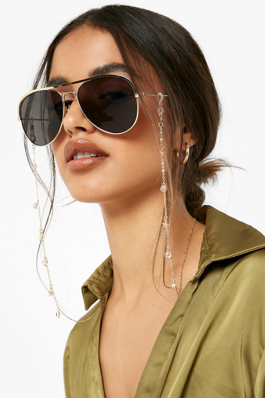 Gold Crystal Embellished Sunglasses Polarized Chain