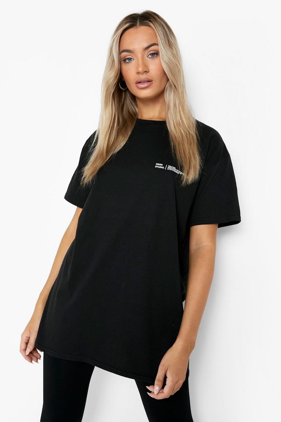 Camiseta oversize con estampado de texto, Black
