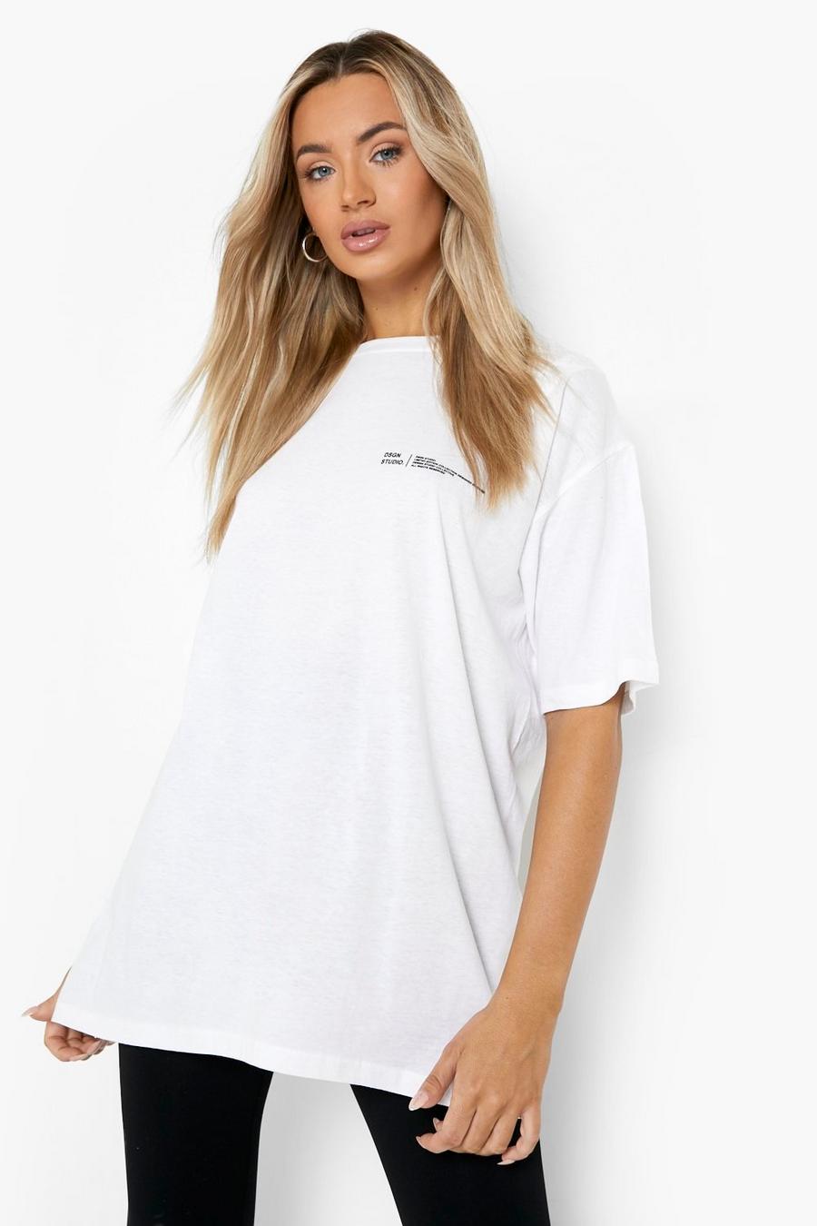 T-shirt oversize con testo stampato, White