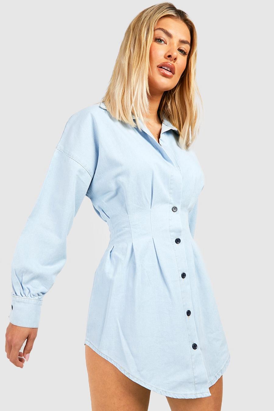 Light wash Shaped Waist Denim Shirt Dress