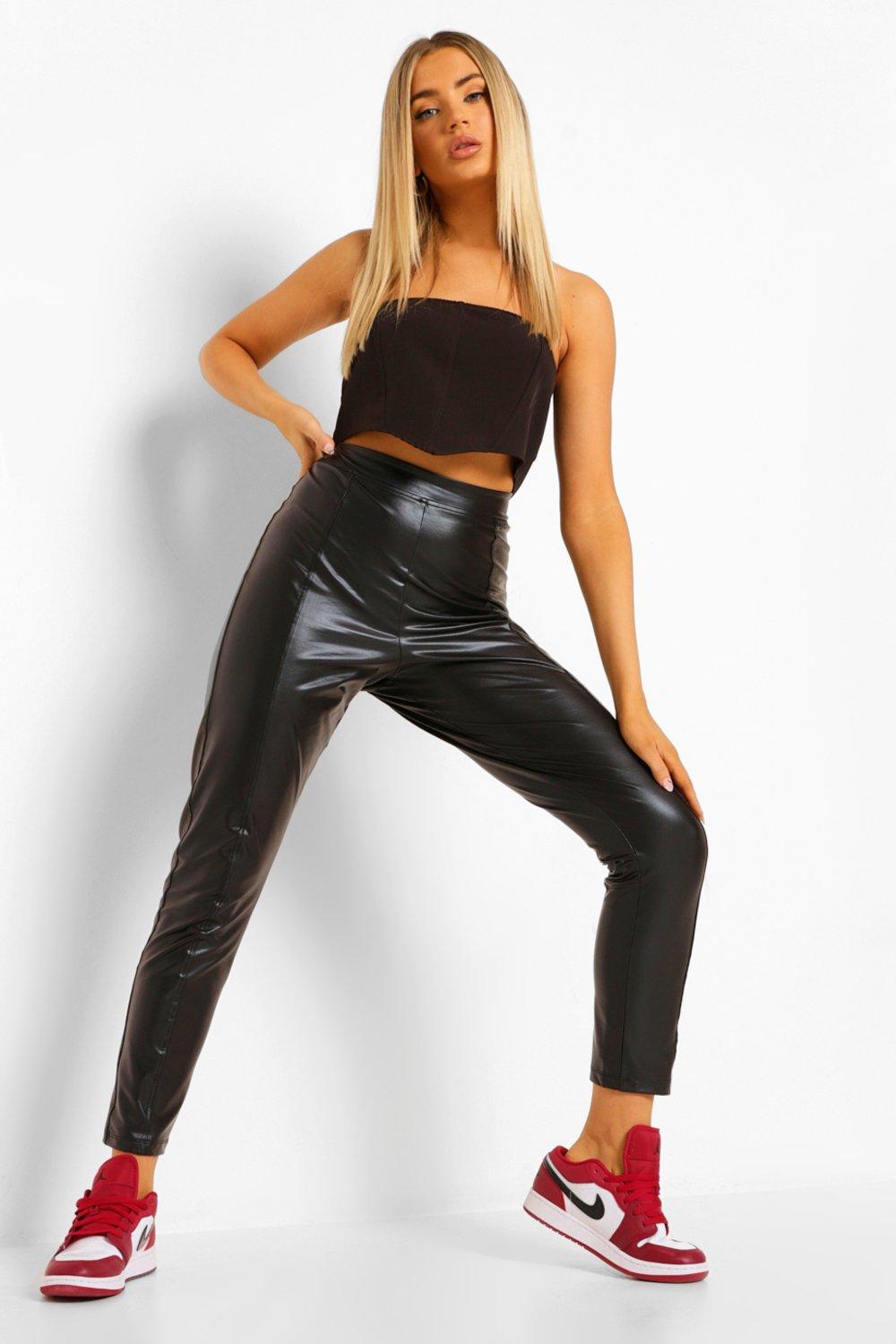 Trousers Leather Look Side Zip Detail Trouser 