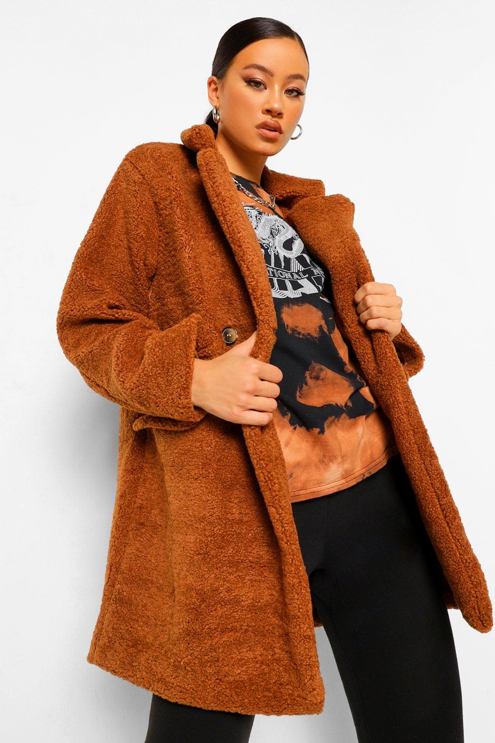 COATS & JACKETS Double Breasted Teddy Faux Fur Coat