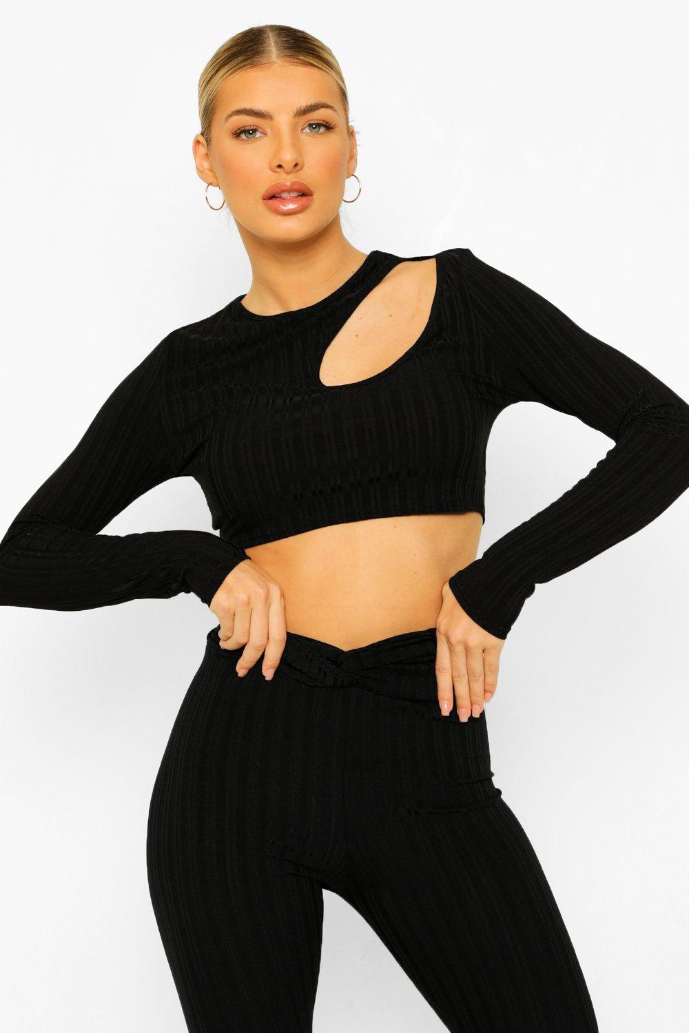 WOMENS Black Cut Out Detail Long Sleeve Top