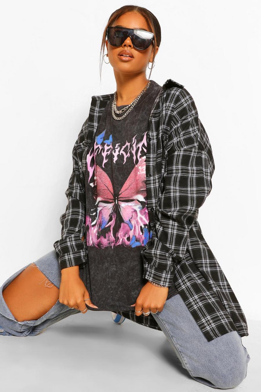 Charcoal Official Butterfly Acid Wash Oversized T-Shirt