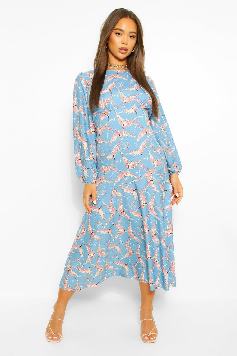DRESSES Bird Print Long Sleeve Midi Dress