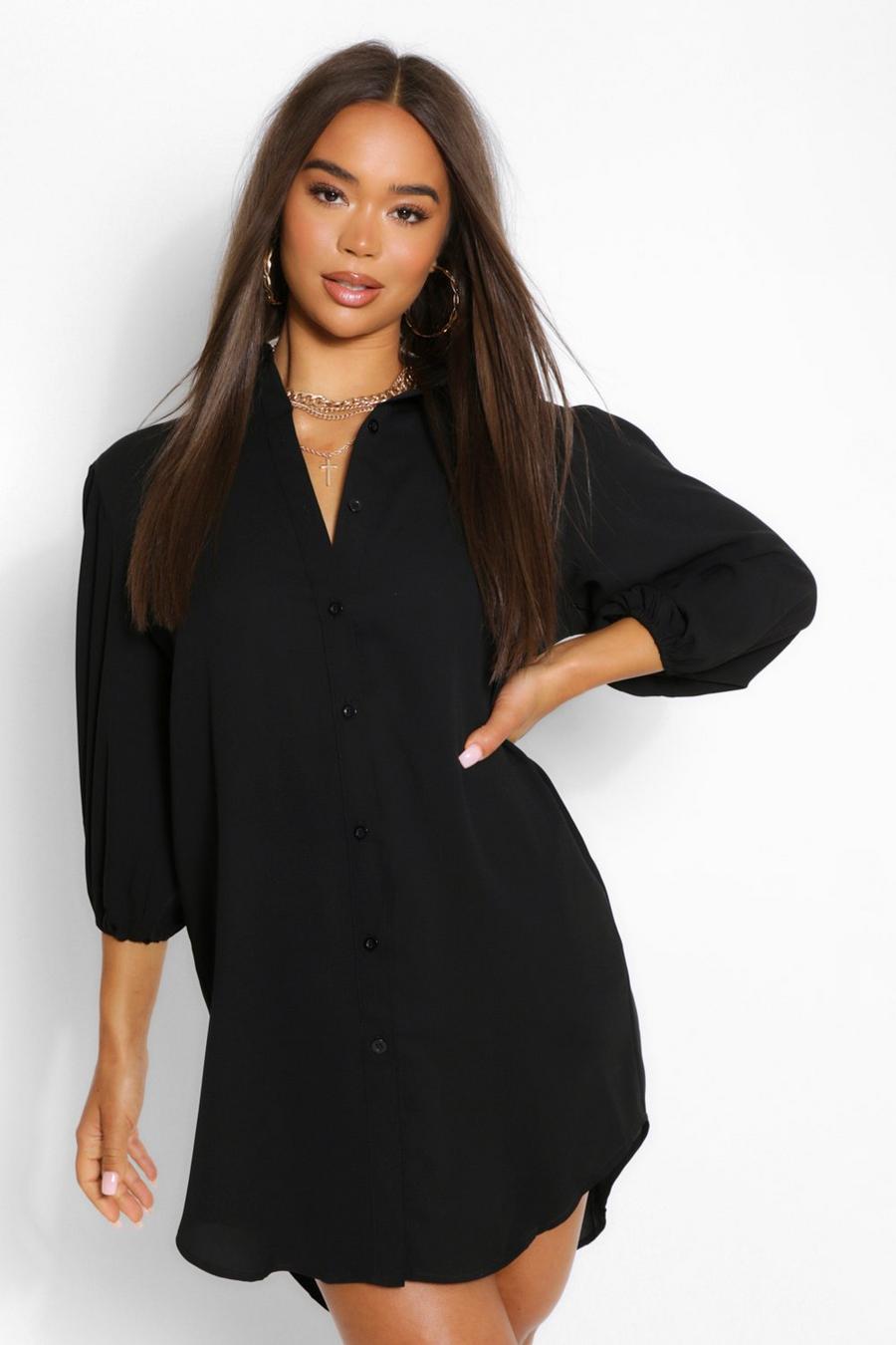 Black Oversize skjortklänning med puffärm