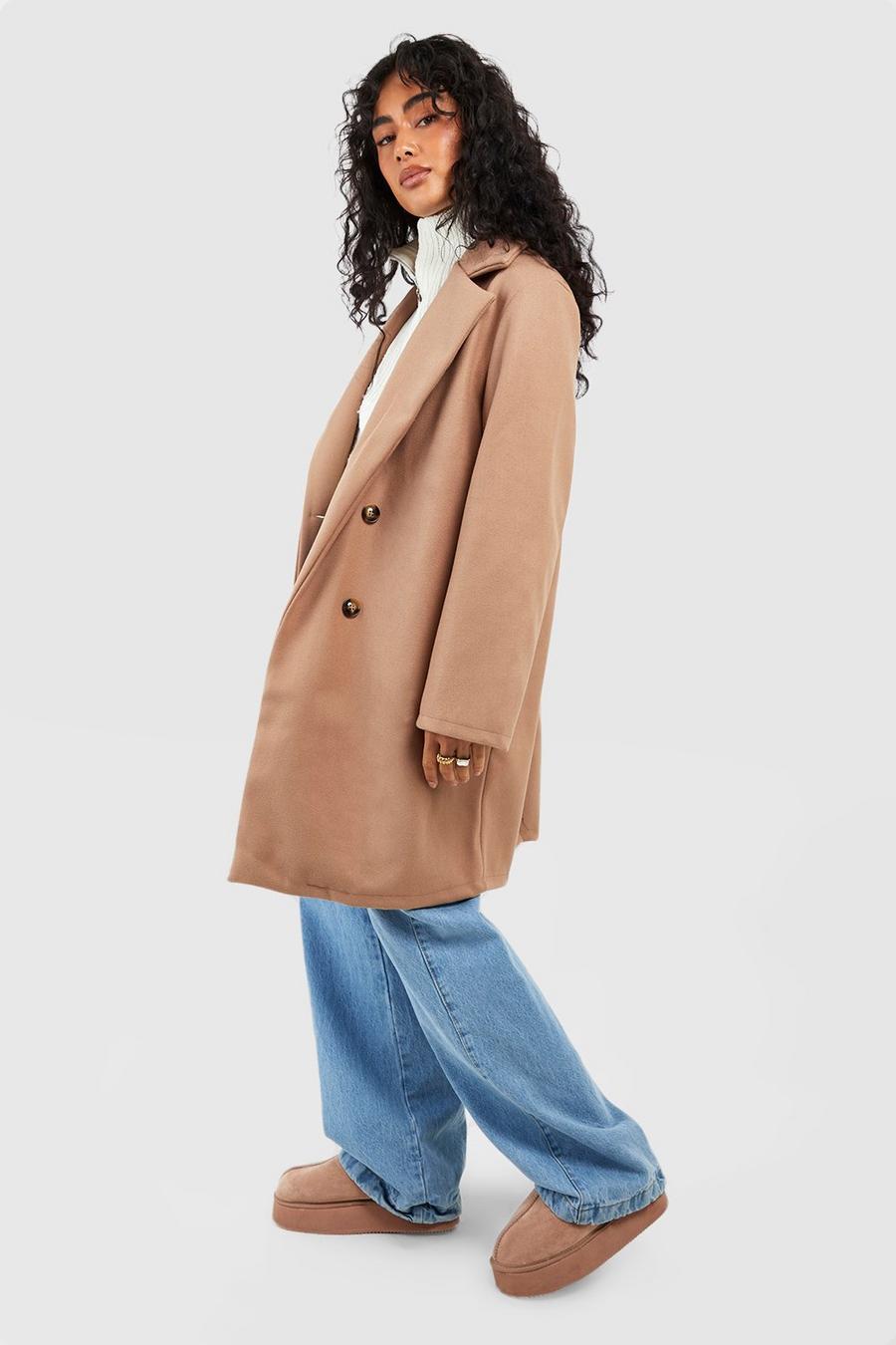 Camel Oversized Double Breasted Wool Look Coat image number 1