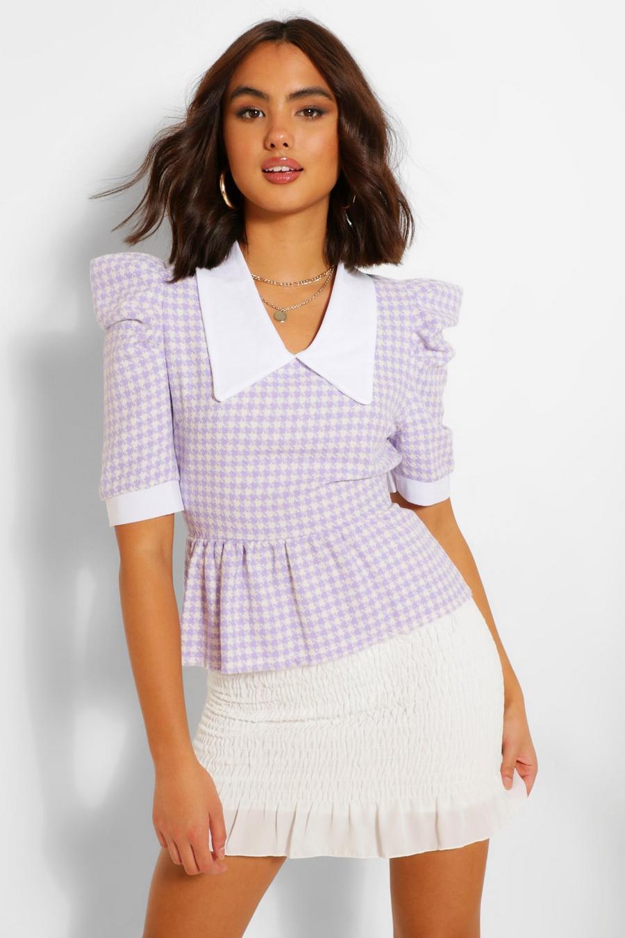 Lilac Dogtooth Boucle Collared Blouse