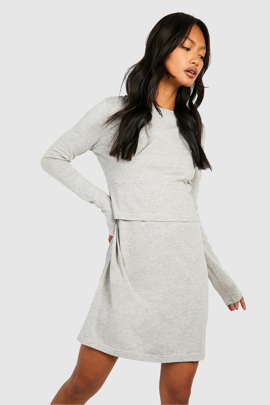Langärmliges Oversize T-Shirt-Kleid mit Rundhals-Ausschnitt, Grey marl