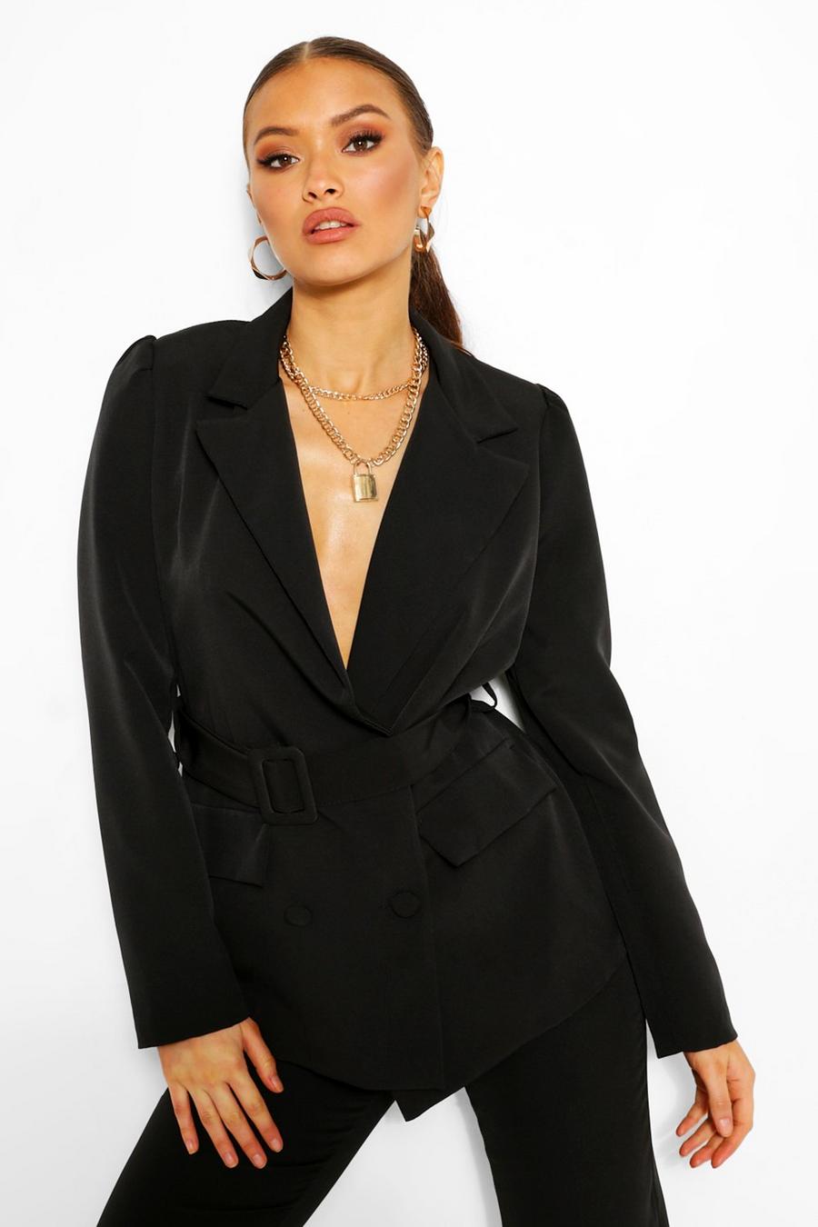 Tailored Double Breasted Self Belt Blazer image number 1