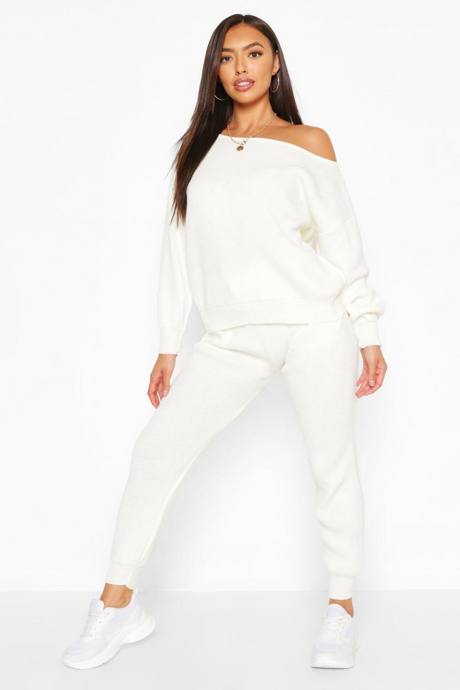 Ivory Boat Neck Knitted Tracksuit