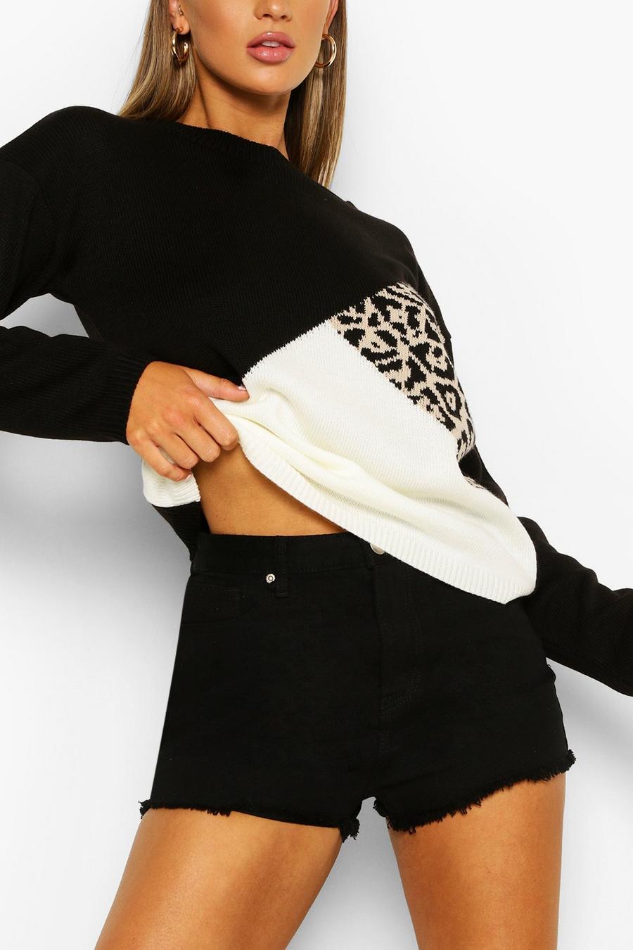 Black Color Block Leopard Print Sweater