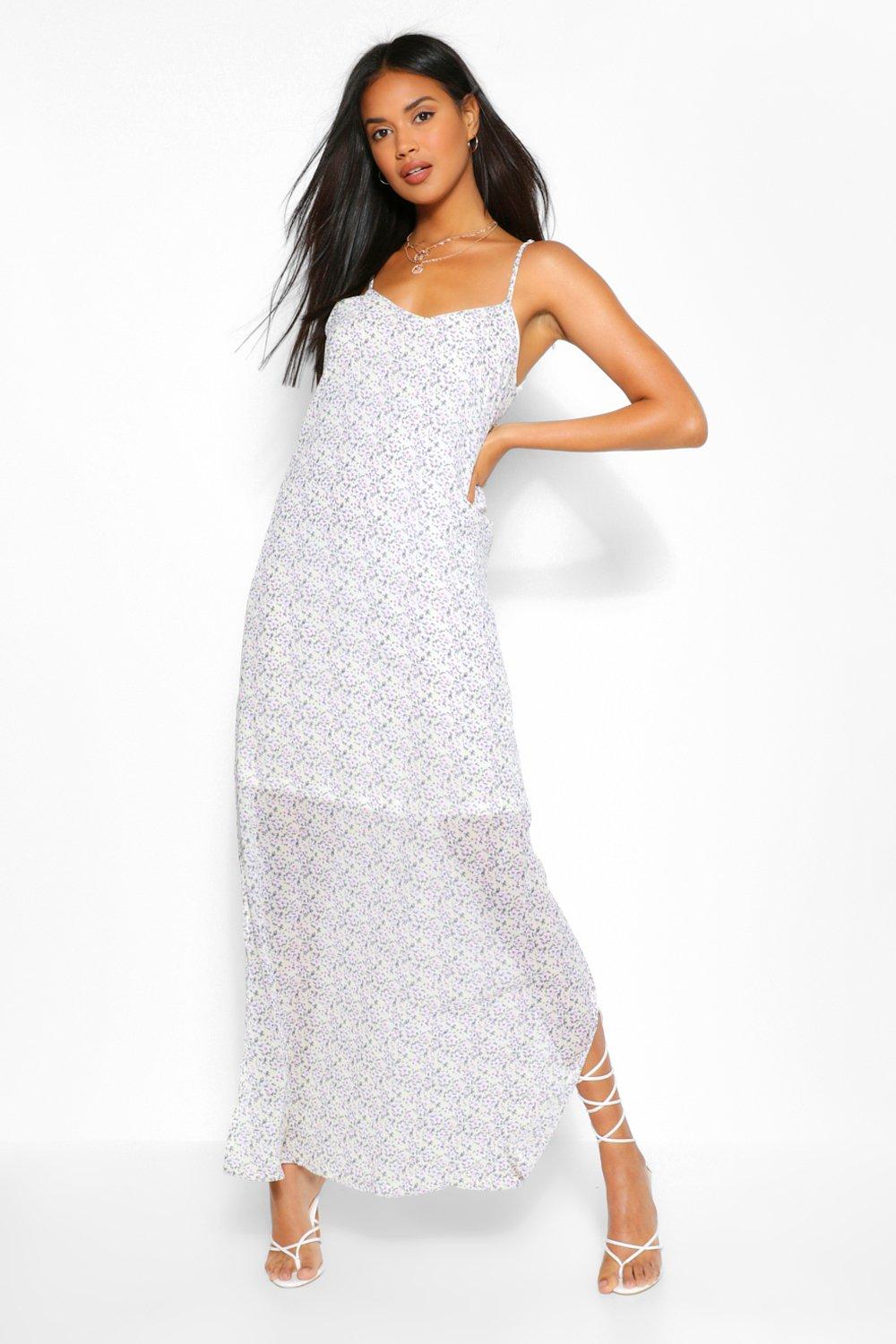  Plunge Back Strappy Ditsy Floral Maxi Dress