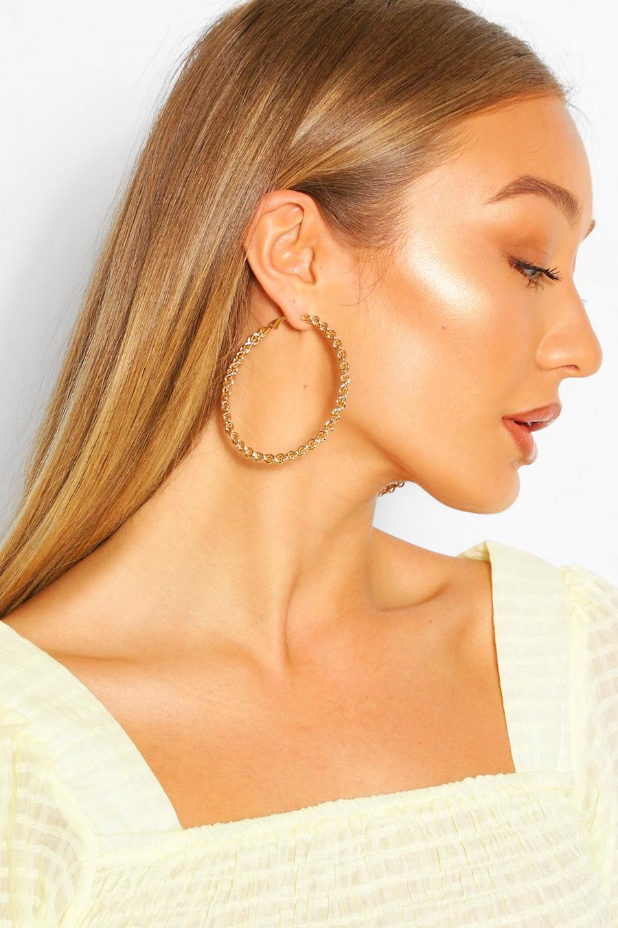 Gold Twisted Texture Large Hoop Earrings