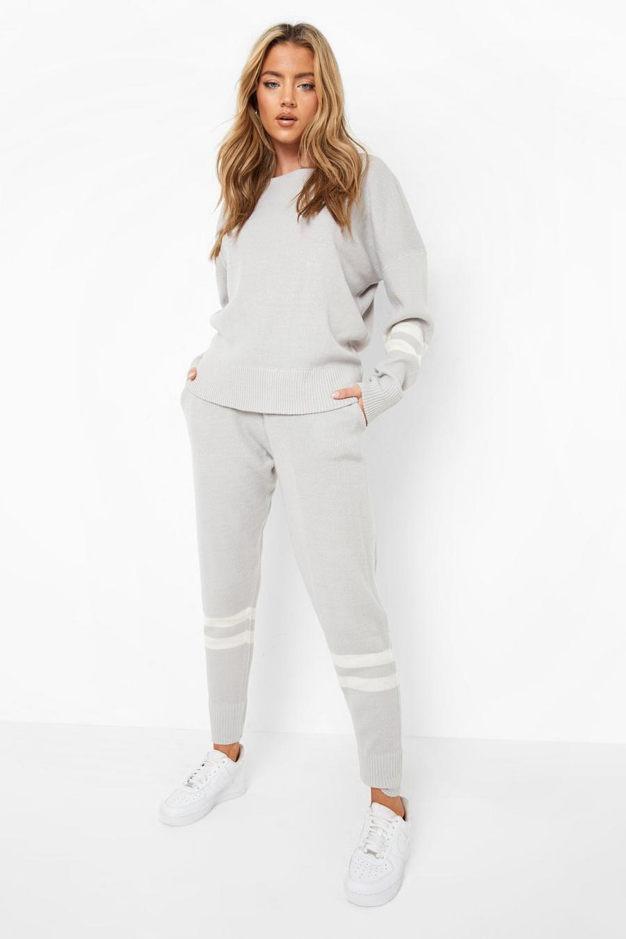Grey Stripe Knitted Tracksuit image number 1