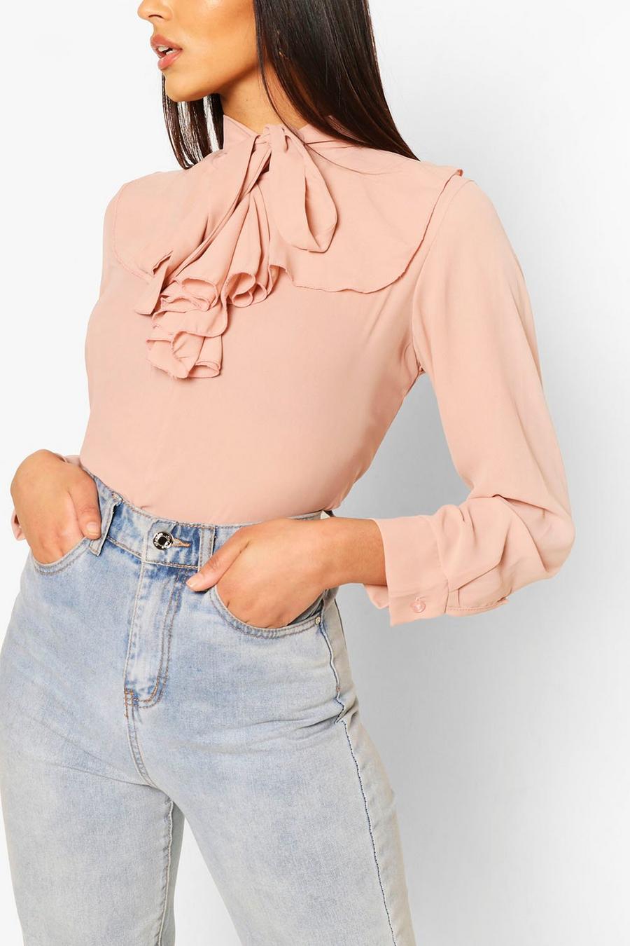 Blush Woven Ruffle Pussy Bow Blouse image number 1