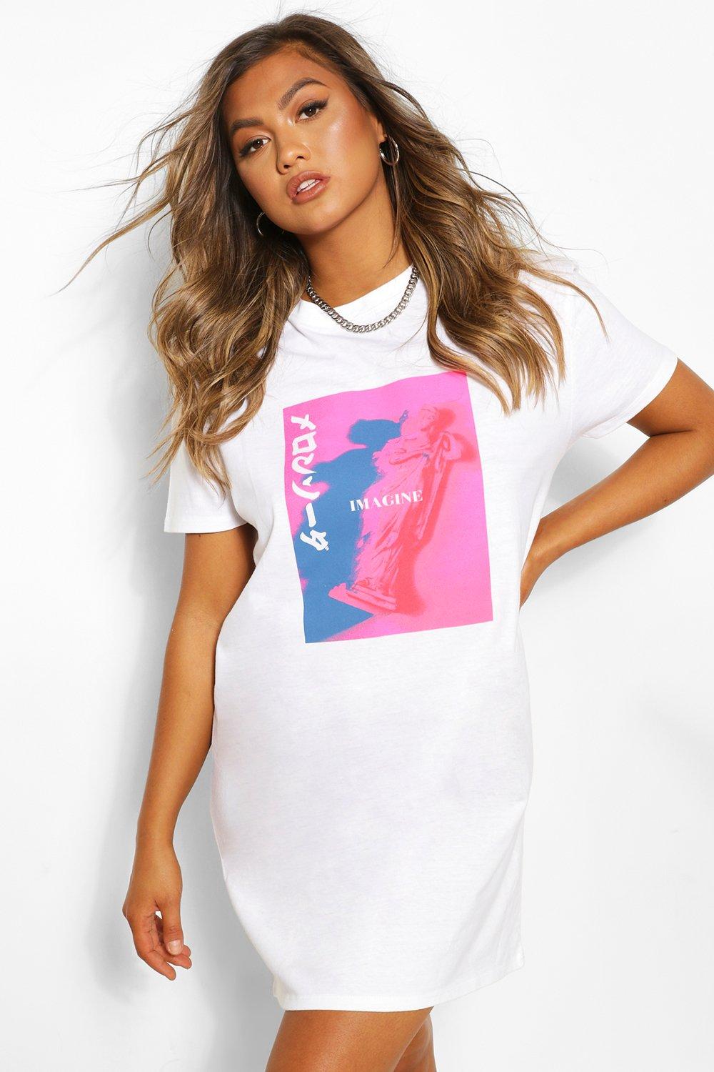 Womens Sale Neon Photo Print T-Shirt Dress