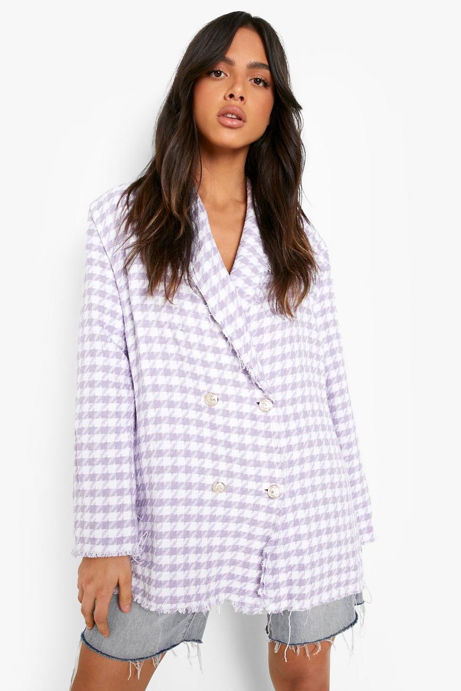Lilac Dogtooth Woven Double Breasted Boxy Blazer