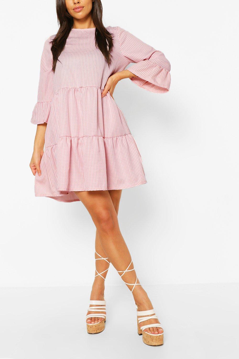 SALE Gingham Frill Sleeve Tiered Smock Dress