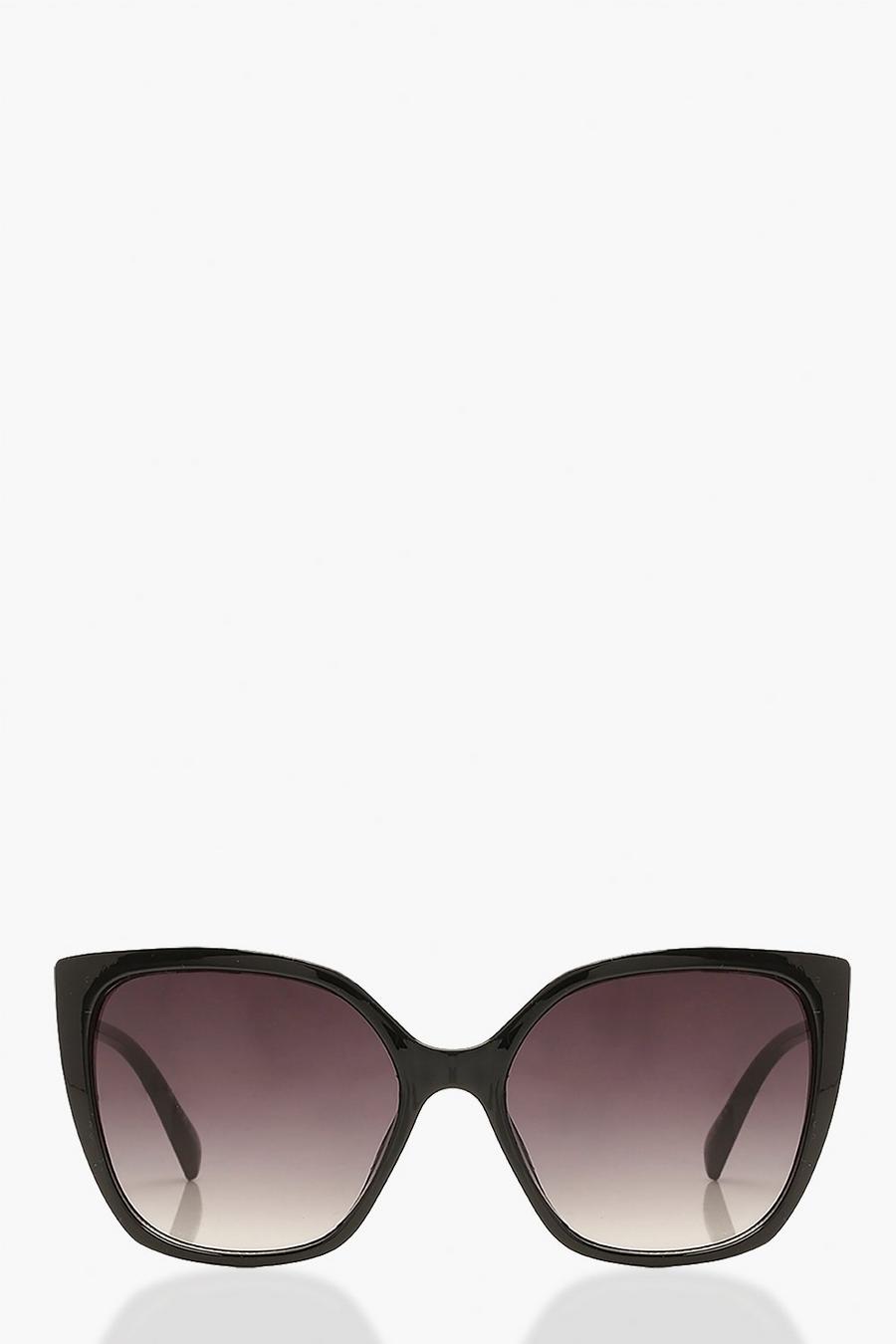 Gafas de sol oversize estilo ojo de gato con lentes inclinadas, Negro